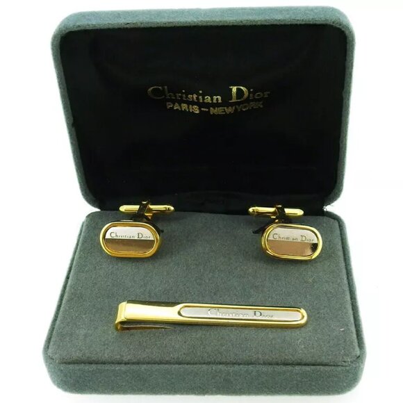 DIOR Cufflink 2 Item Set Gold & Silver Bracket Authentic USED T20197 - Picture 2 of 9